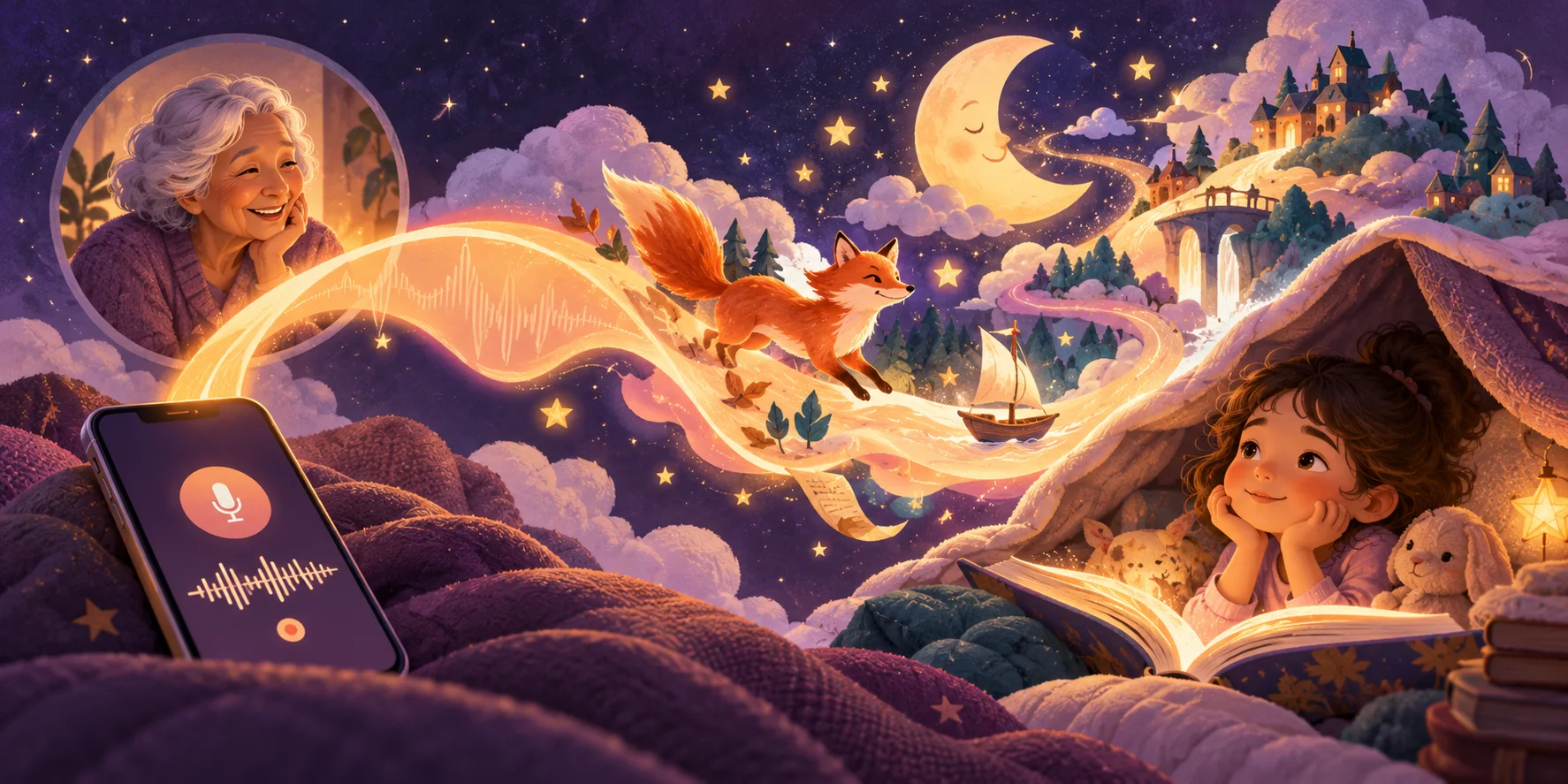 A grandmother's voice becoming a magical story for a child